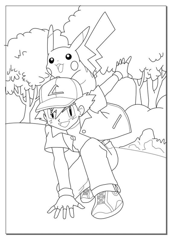 Ash and pikachu pokemon colouring sheet