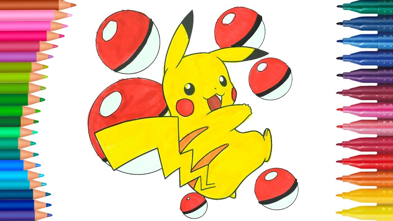 Pikachu pokeball coloring page for kids learn to color coloring with markers for children