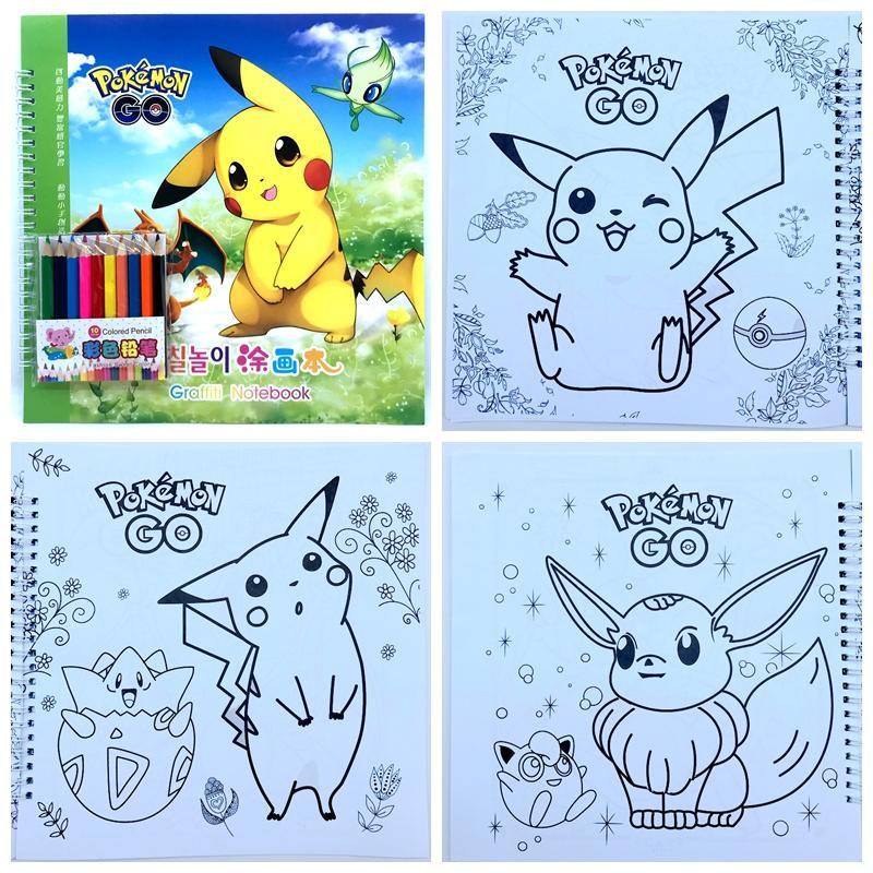 Pokemon diy pikachu early education children learn to draw graffiti book painting book coloring book end colored pencil