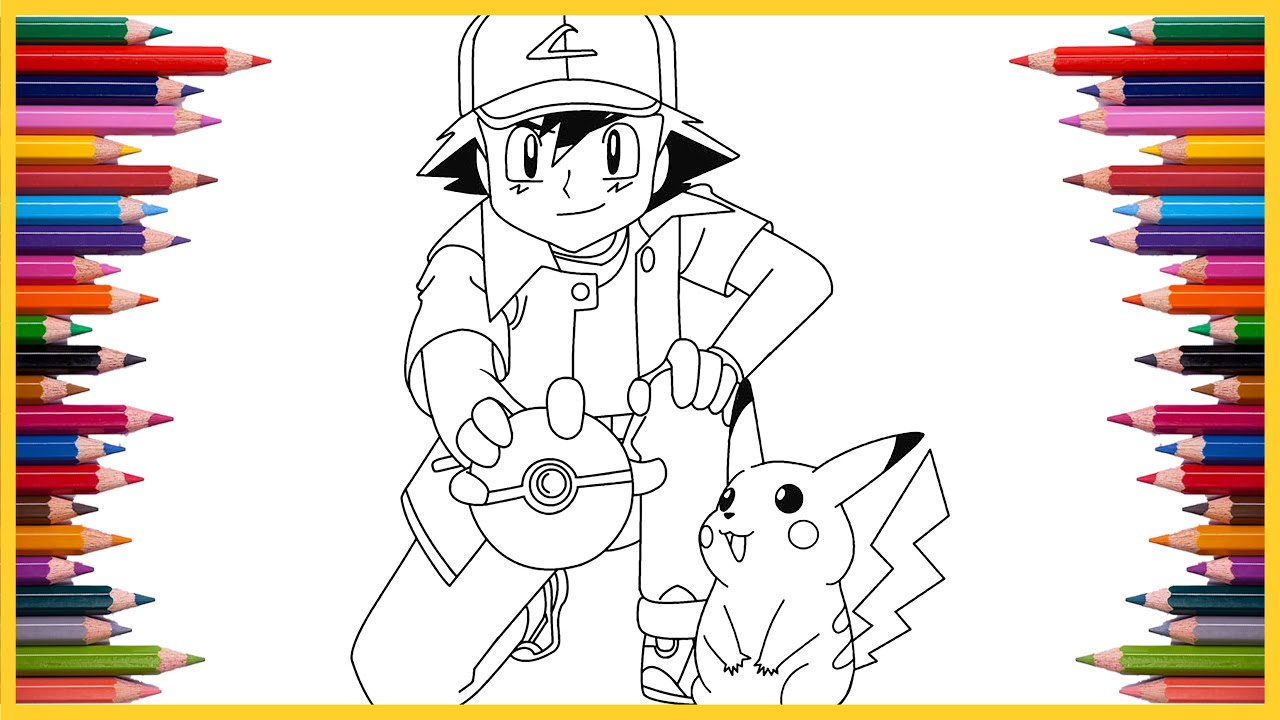 Pikachu and ash coloring pokemon coloring pages