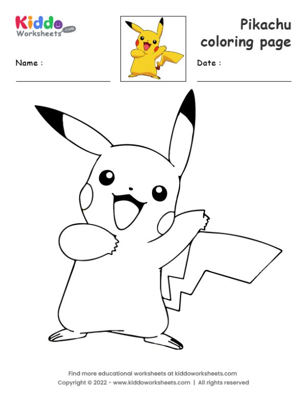 Free printable pikachu coloring page worksheet