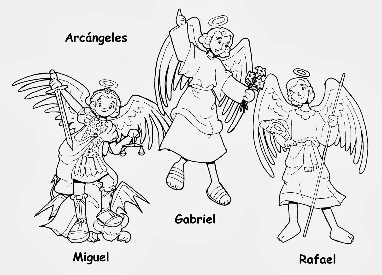 Dibujos catãlicos arcãngeles miguel gabriel y rafael para colorear