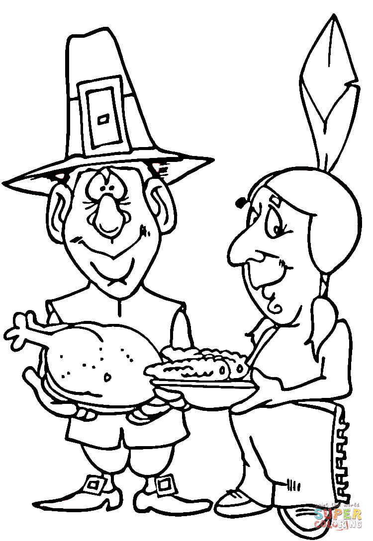 Pilgrim and indian coloring page free printable coloring pages