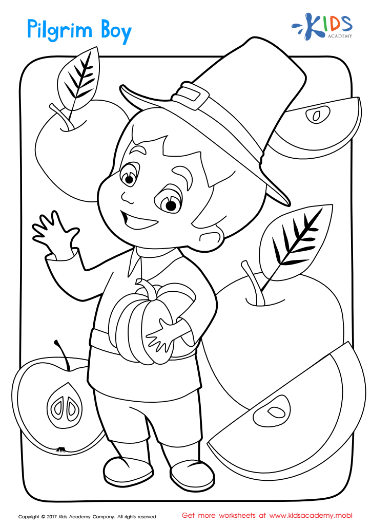 Pilgrim boy printable printable coloring page for kids