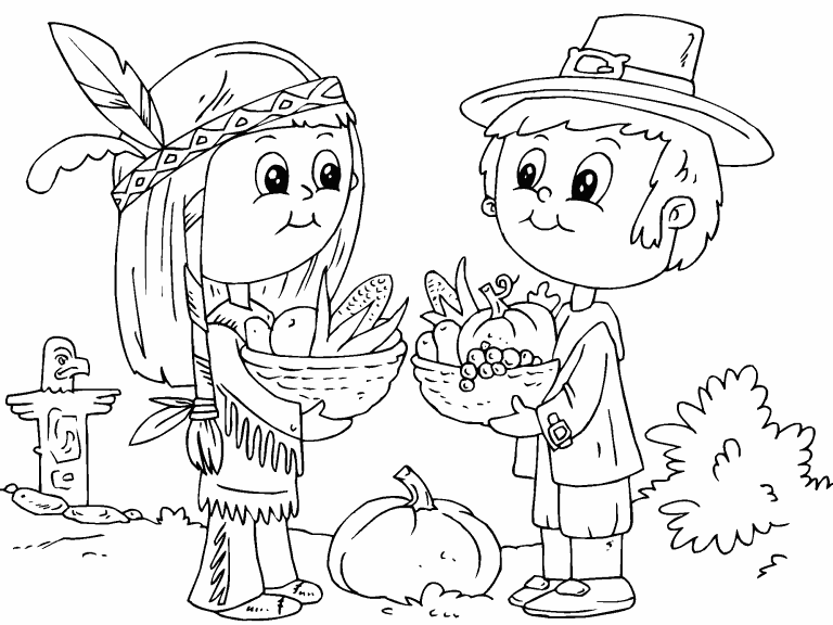 Free coloring page nov indian and pilgrim