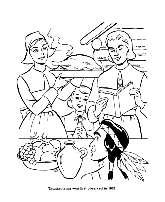 The first thanksgiving coloring page sheets thanksgiving feast usa