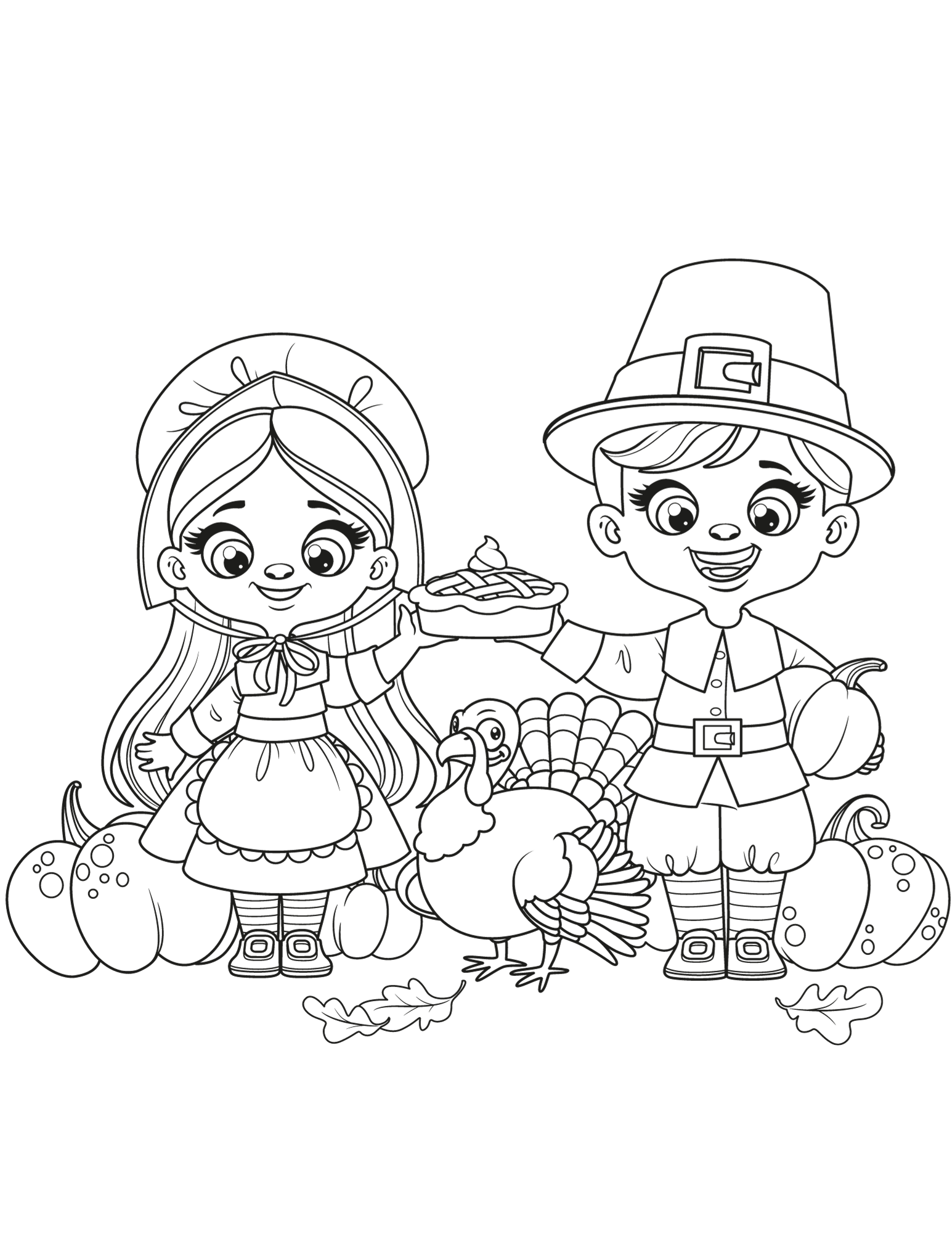 Cute pilgrim thanksgiving coloring pages for kids â