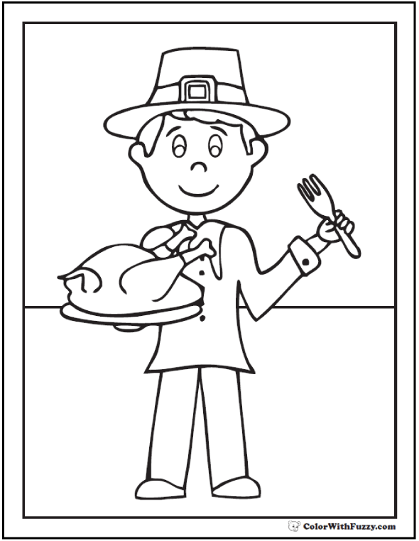 Pilgrim coloring pages â thanksgiving turkey dinner