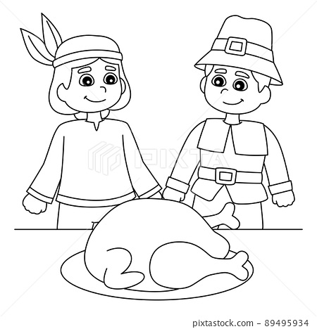 Thanksgiving pilgrim native american boy coloring