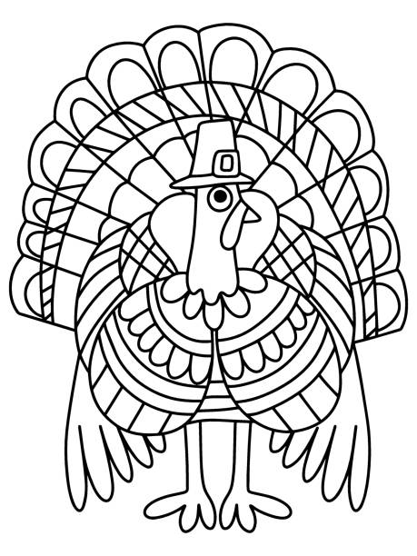 Funny ornamental turkey bird in pilgrim hat coloring page stock vector illustration stock illustration