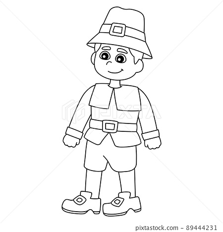 Thanksgiving pilgrim boy isolated coloring page