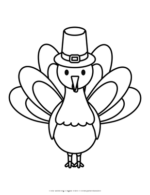 Simple turkey in a pilgrim hat coloring page â free printable pdf from