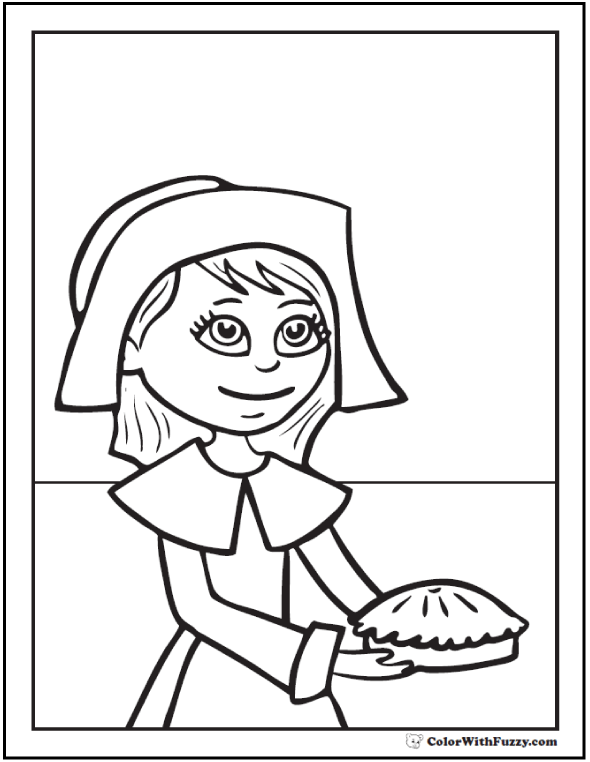 Pilgrim coloring picture thanksgiving pie