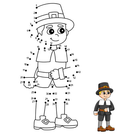 Dot to dot thanksgiving pilgrim boy coloring page royalty free svg cliparts vectors and stock illustration image