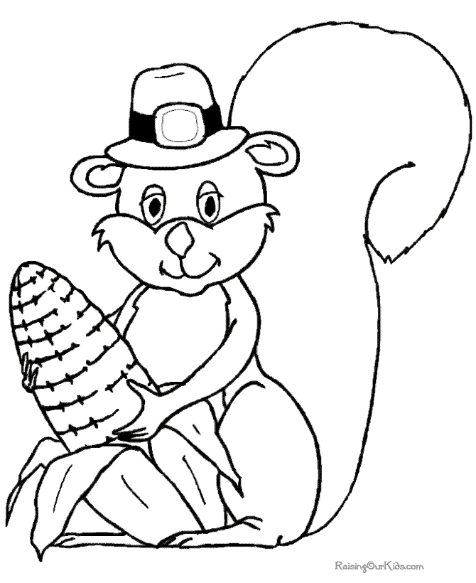 Happy thanksgiving coloring page pilgrim squirrel