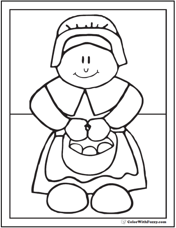 Pilgrim coloring picture with basket