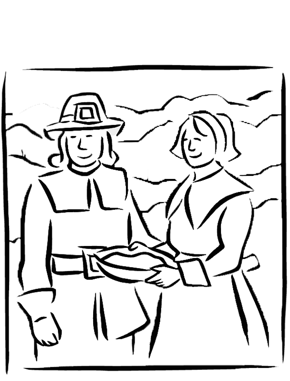 Pilgrim couple coloring page purple kitty