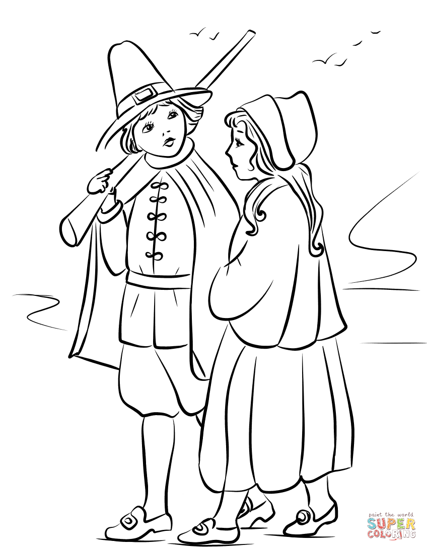 Pilgrim children coloring page free printable coloring pages