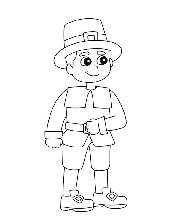 Boy pilgrim digital download printable coloring page instant download