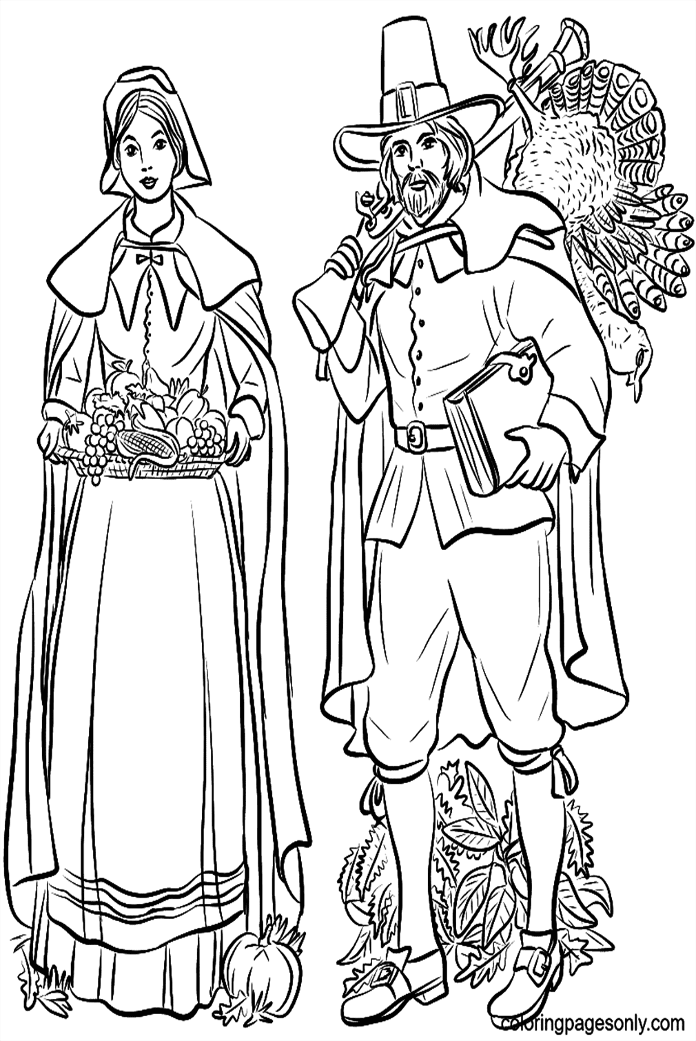 Pilgrim couple coloring page