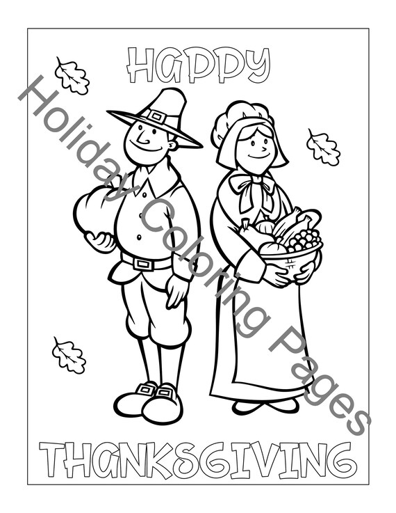 Pilgrim couple thanksgiving coloring page