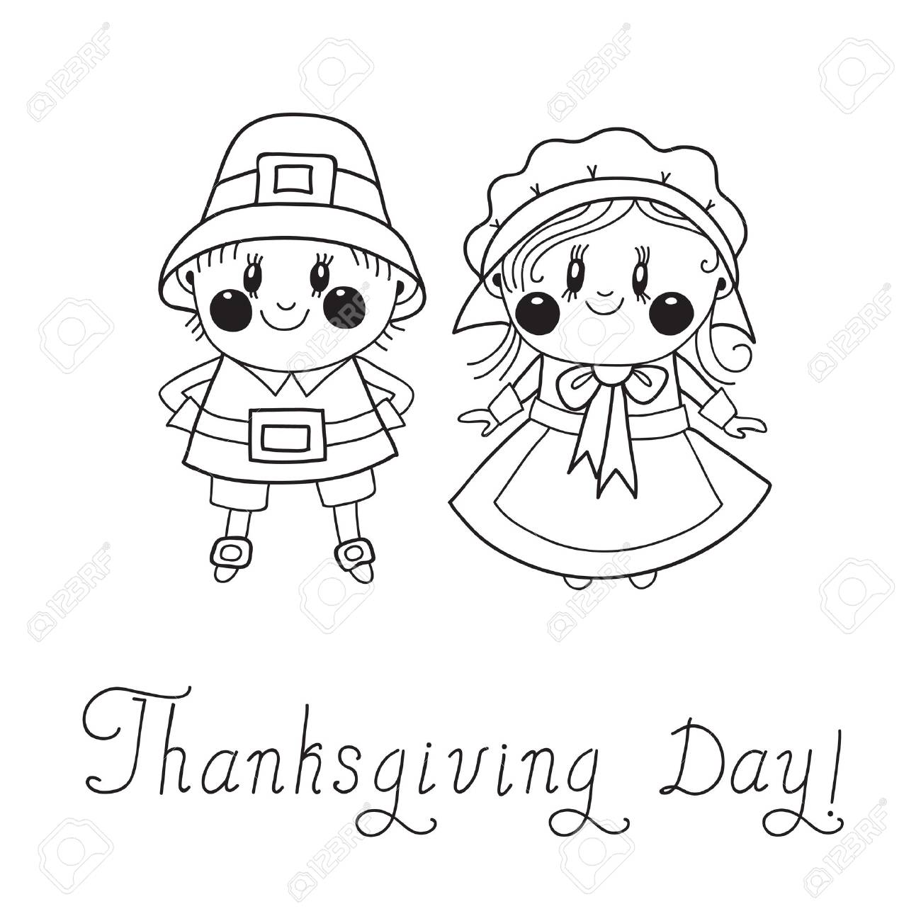 Thanksgiving day children pilgrim couple royalty free svg cliparts vectors and stock illustration image