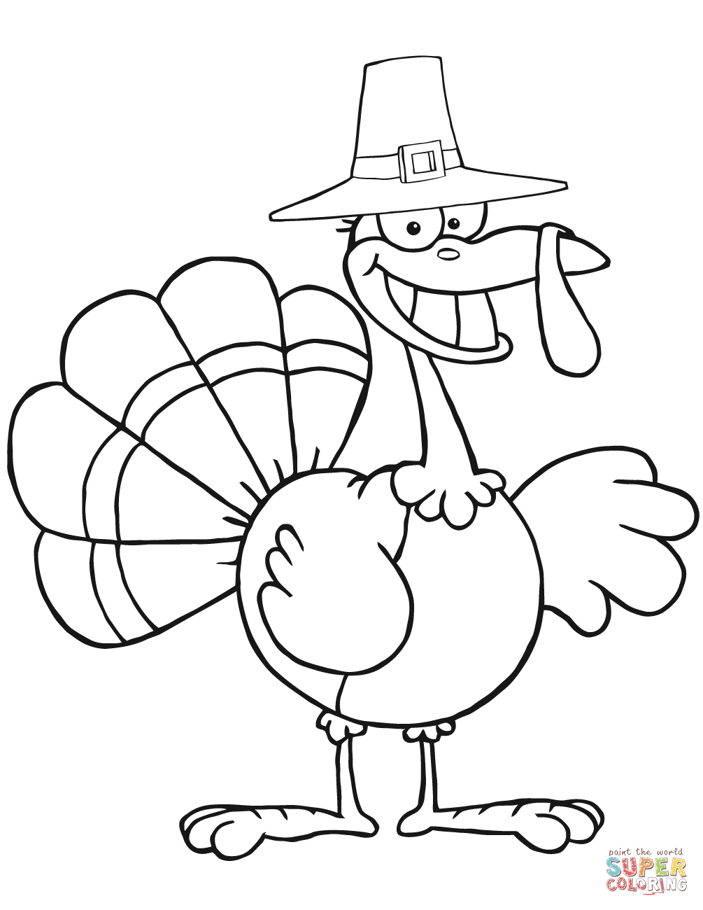 Cartoon pilgrim turkey coloring page free printable coloring pages