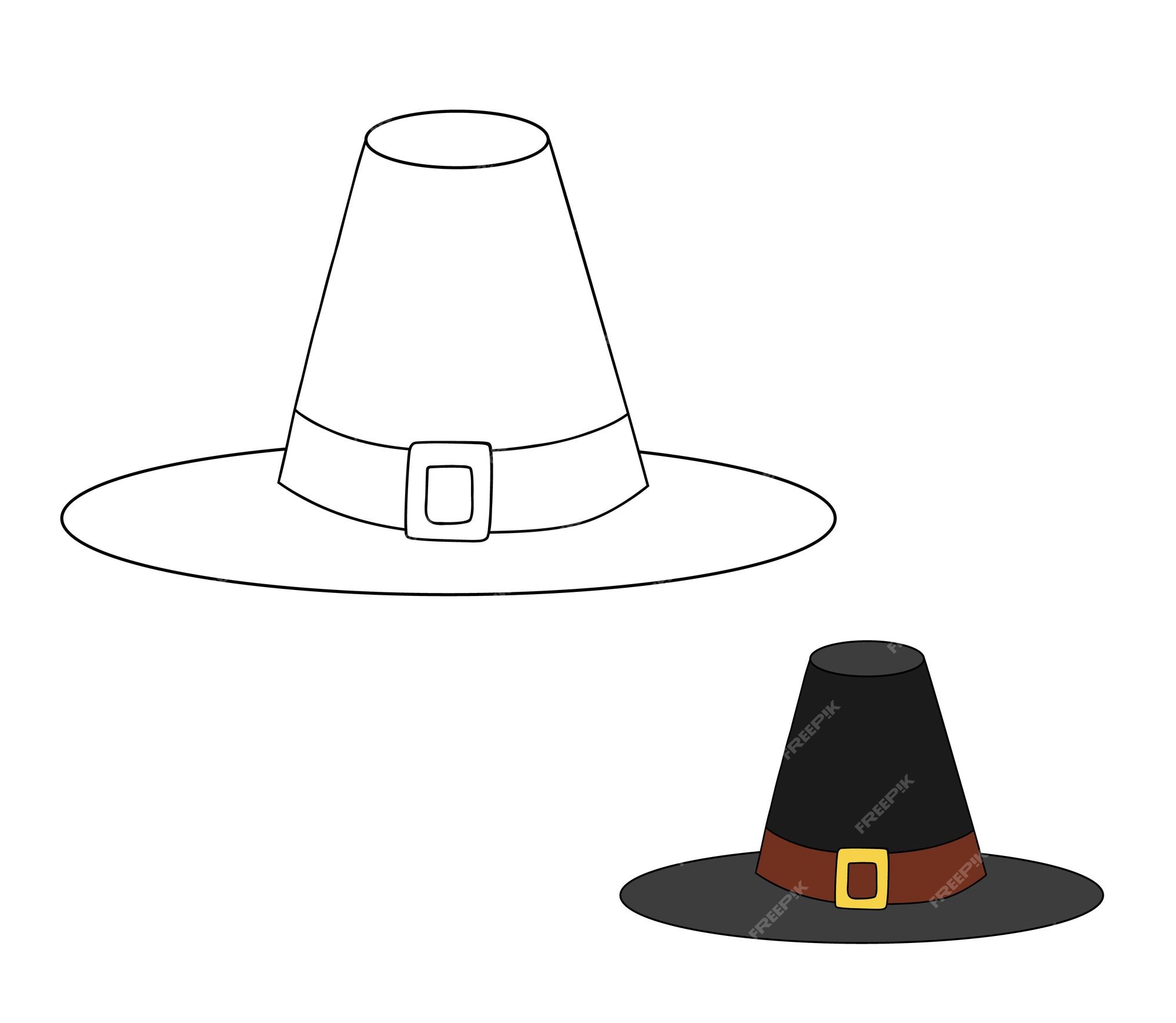 Premium vector black pilgrim hat traditional hat as symbol of thanksgiving vector flat illustration and line art for coloring page