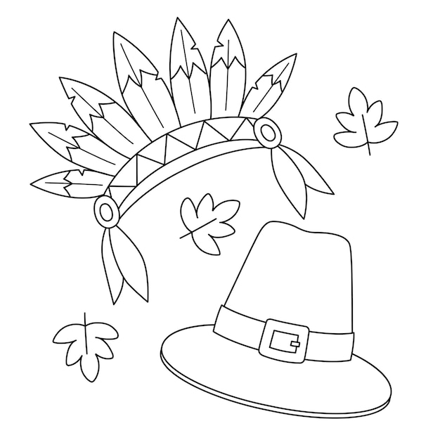 Premium vector thanksgiving indian headdress pilgrim hat coloring