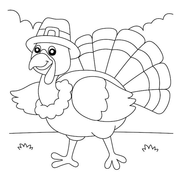 Premium vector thanksgiving turkey pilgrim hat coloring page