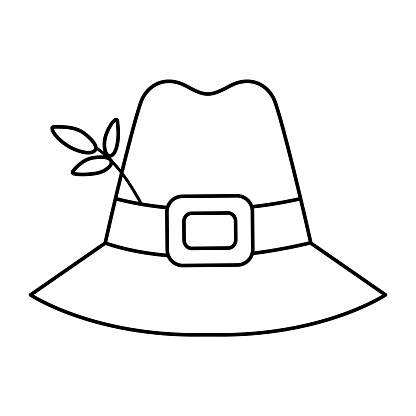 Vector black and white pilgrim hat isolated on white background thanksgiving day cap autumn first american people clothes item line icon cute fall holiday cap outline illustration stock illustration