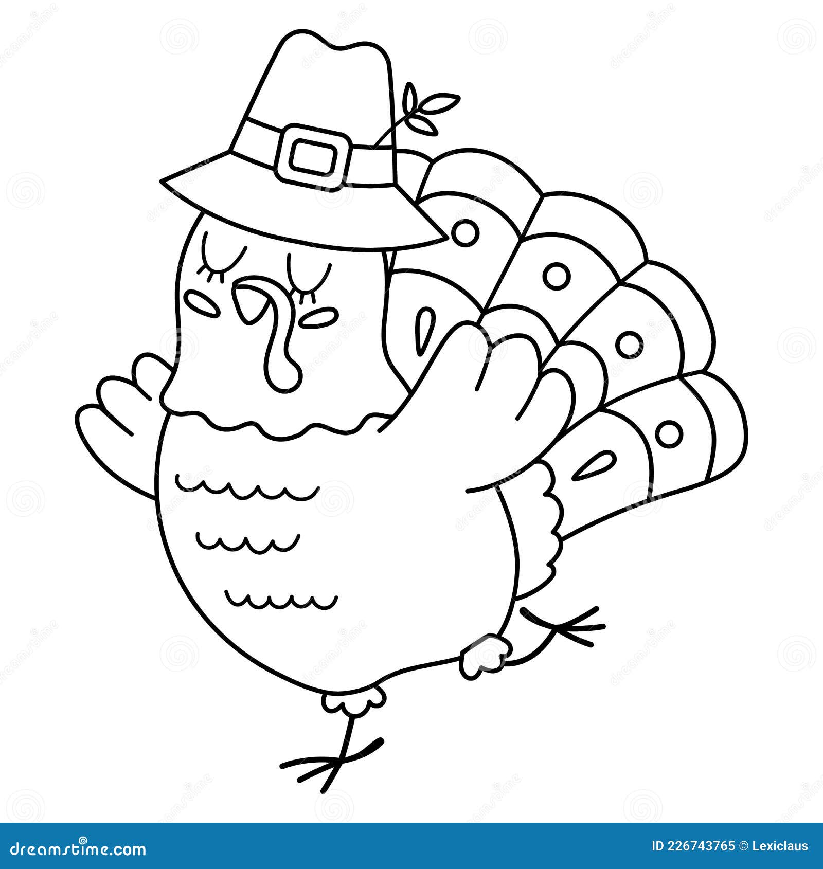 Vector black and white thanksgiving turkey in pilgrim hat autumn bird line icon stock vector