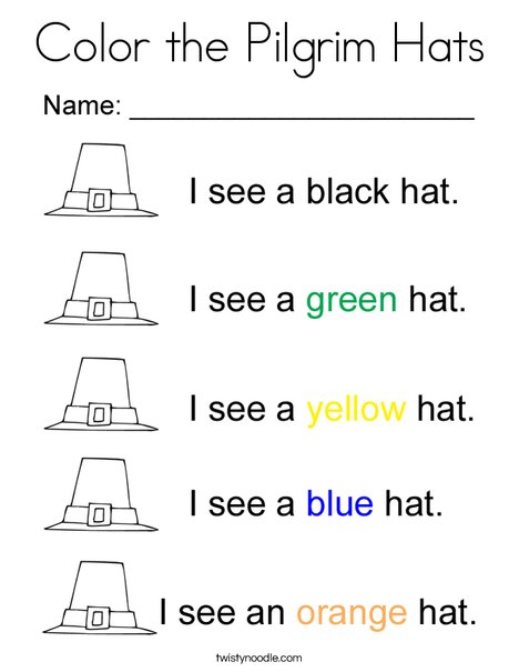 Color the pilgrim hats coloring page