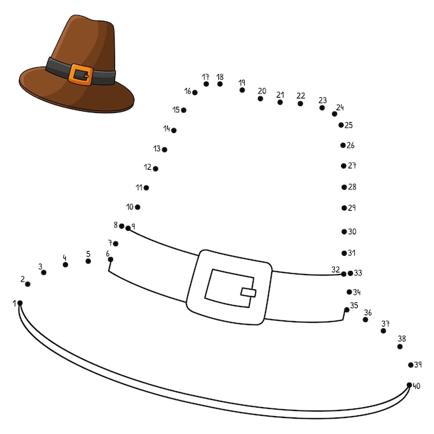 Premium vector dot to dot thanksgiving pilgrim hat coloring pages