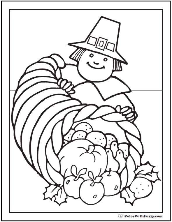 Thanksgiving coloring pages pilgrim and harvest