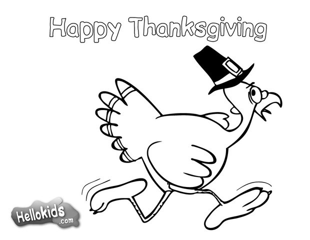 Happy turkey with the pilgrim hat coloring pages