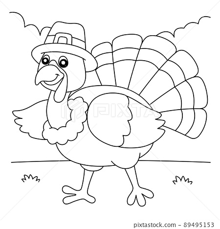 Thanksgiving turkey pilgrim hat coloring page