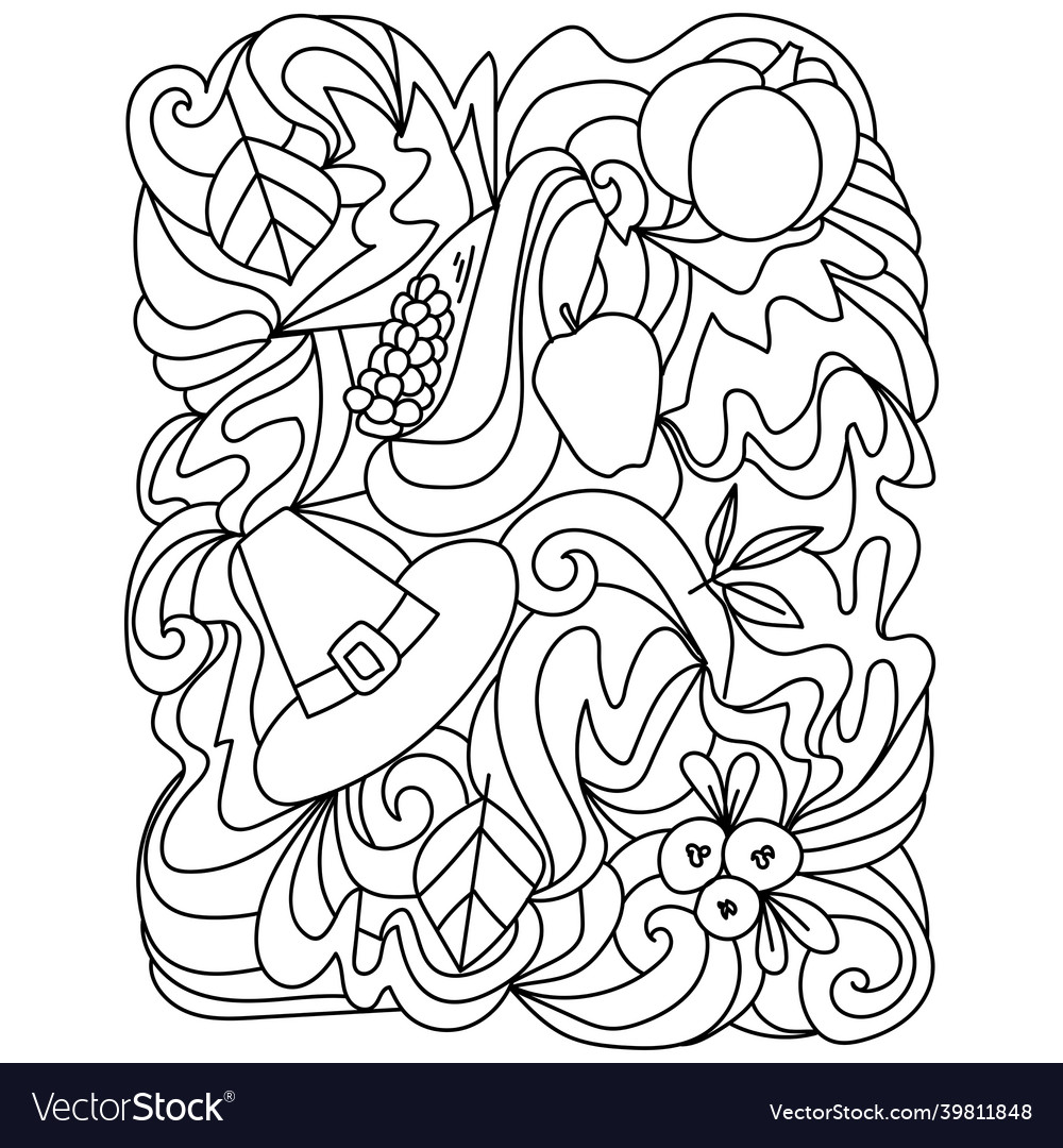 Thanksgiving coloring page pilgrim hat royalty free vector