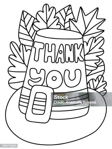 Pilgrim hat and autumn leaves coloring page stock vector illustration stock illustration