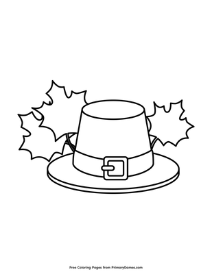 Pilgrim hat and leaves coloring page â free printable pdf from