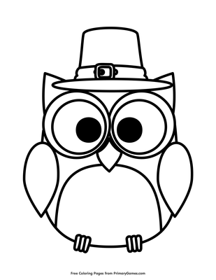 Owl wearing a pilgrim hat coloring page â free printable pdf from