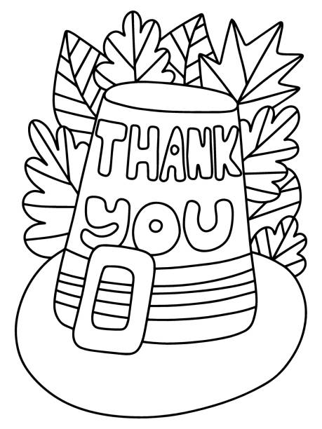 Pilgrim hat and autumn leaves coloring page stock vector illustration stock illustration