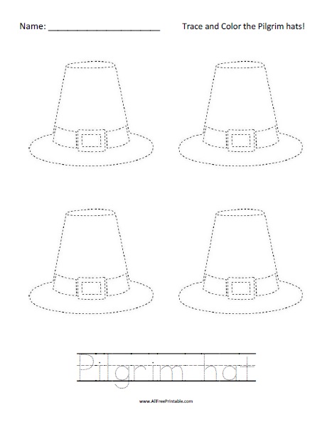 Pilgrim hat tracing worksheet â free printable