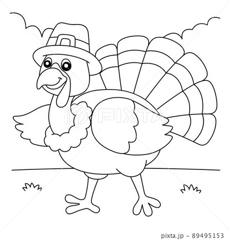 Thanksgiving turkey pilgrim hat coloring page