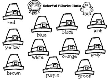 Colorful pilgrim hats by exploring in prek tpt