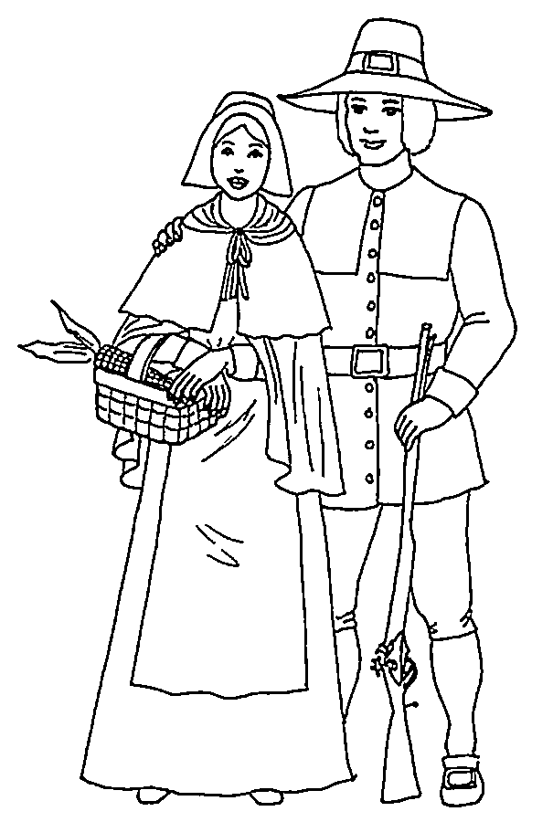 Pilgrims praying coloring page