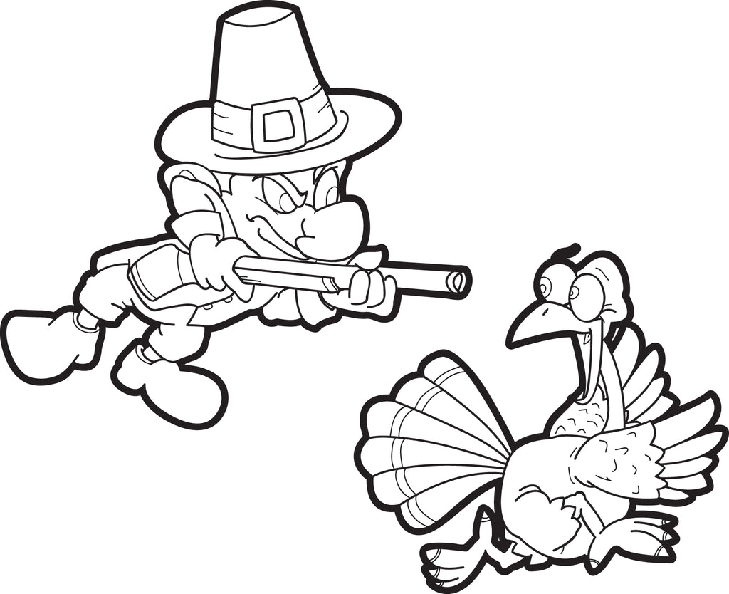 Printable thanksgiving turkey and pilgrim coloring page â