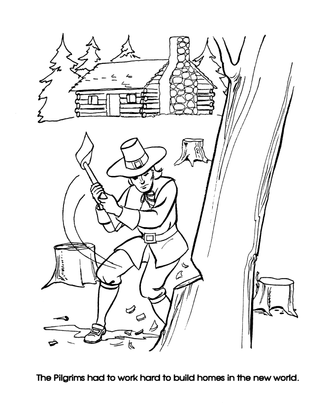 Pilgrim thanksgiving coloring page sheets