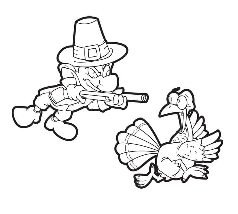 Pilgrim and turkey coloring page