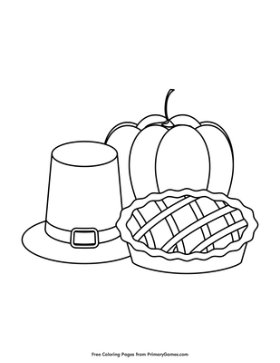 Pilgrim hat pumpkin and pie coloring page â free printable pdf from